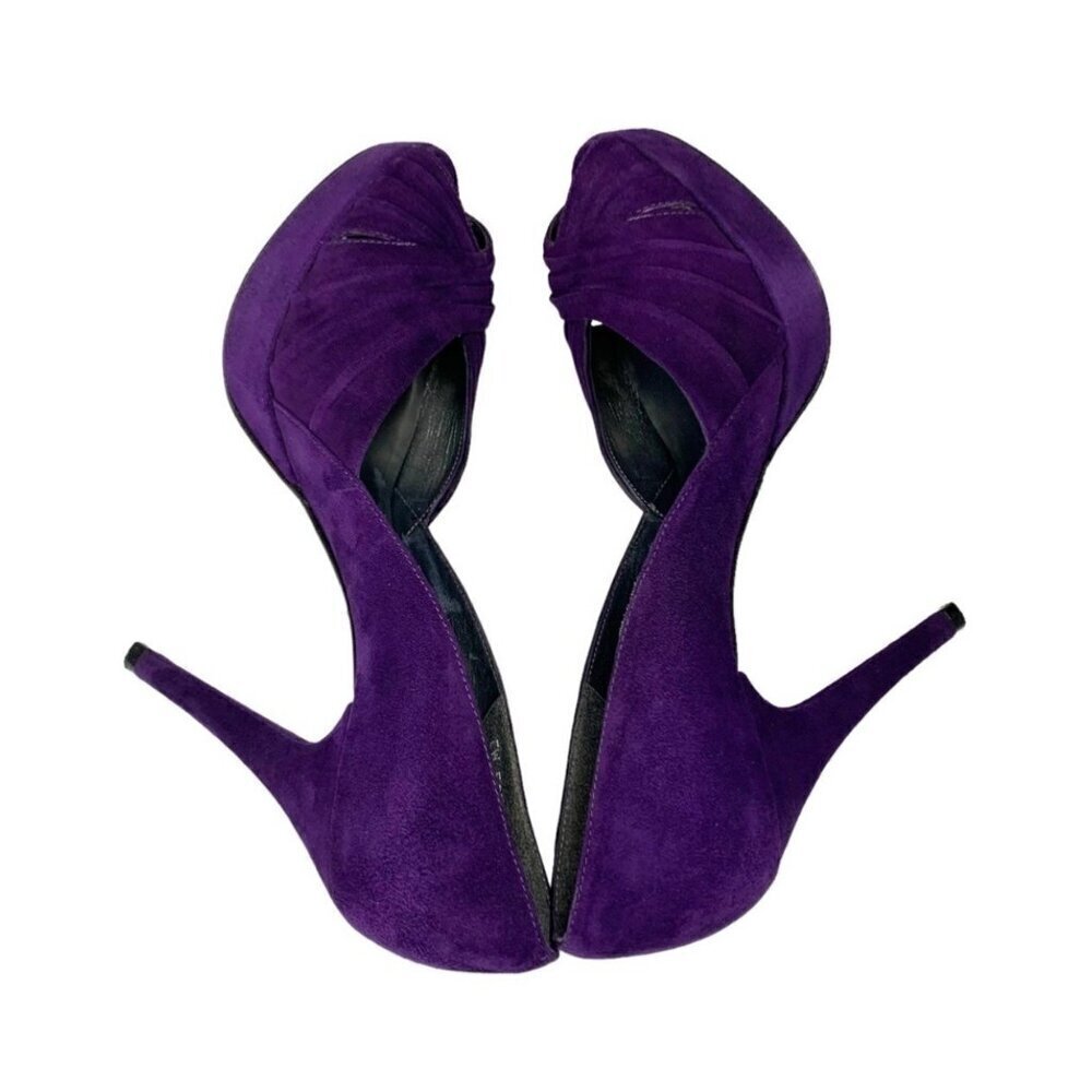 Stuart Weitzman Purple Suede Peep-Toe Heels - Picture 8 of 15